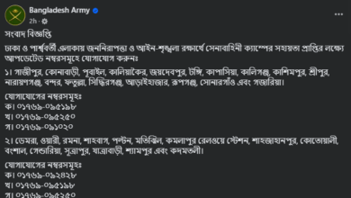 ঢাকা ও পার্শ্ববর্তী এলকার সেনা ক্যাম্পের সহায়তা নম্বর আপডেটেড